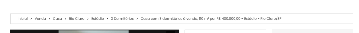 Trilha de navegação na página do imóvel, do Inicial até o título do anúncio
