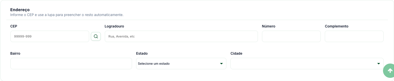 Cartão Endereço com CEP, Logradouro, Número, Complemento, Bairro, Estado e Cidade