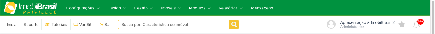 Topo do painel, com a estrela das novidades ao lado do sino de notificações