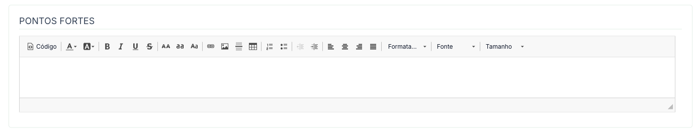 Faixa Pontos Fortes do cadastro de imóvel, com editor de texto