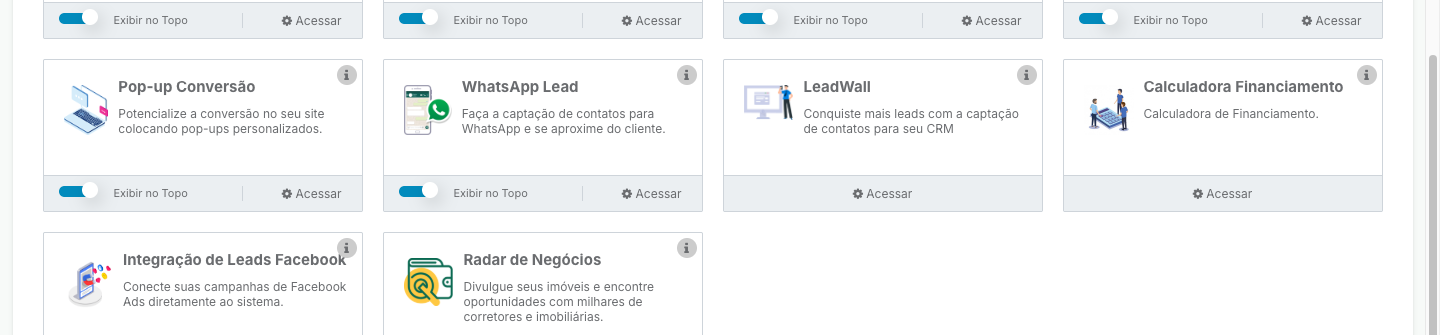 Tela Módulos, com o card Calculadora Financiamento e o botão Acessar