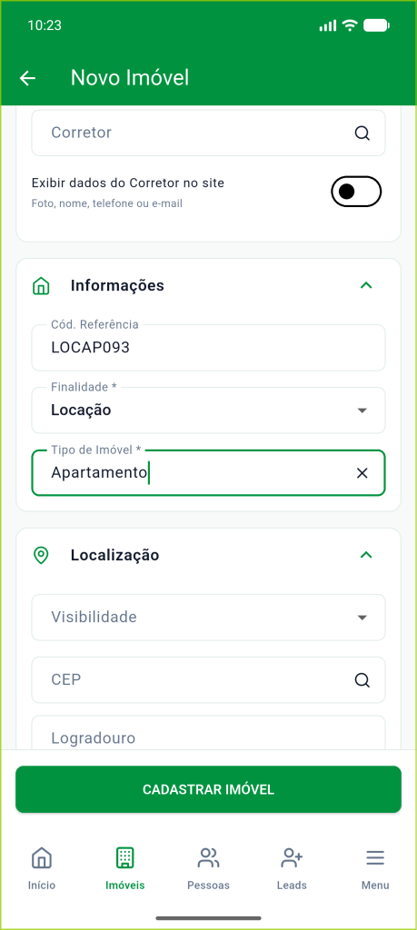 Seção Informações com finalidade, tipo e referência sugerida