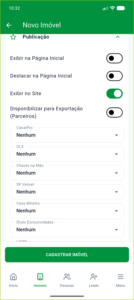 Seção Publicação com a lista de portais