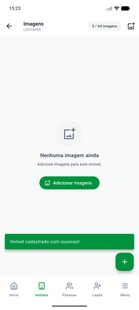 Mensagem de imóvel cadastrado com sucesso